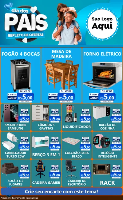 Modelo de Encarte para Encarte Grande com o tema Dia Dos Pais Repleto de Ofertas para Móveis e Eletro