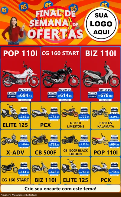 Modelo de Encarte para Encarte Grande com o tema Final de Semana de Ofertas para Concessionaria de Motos