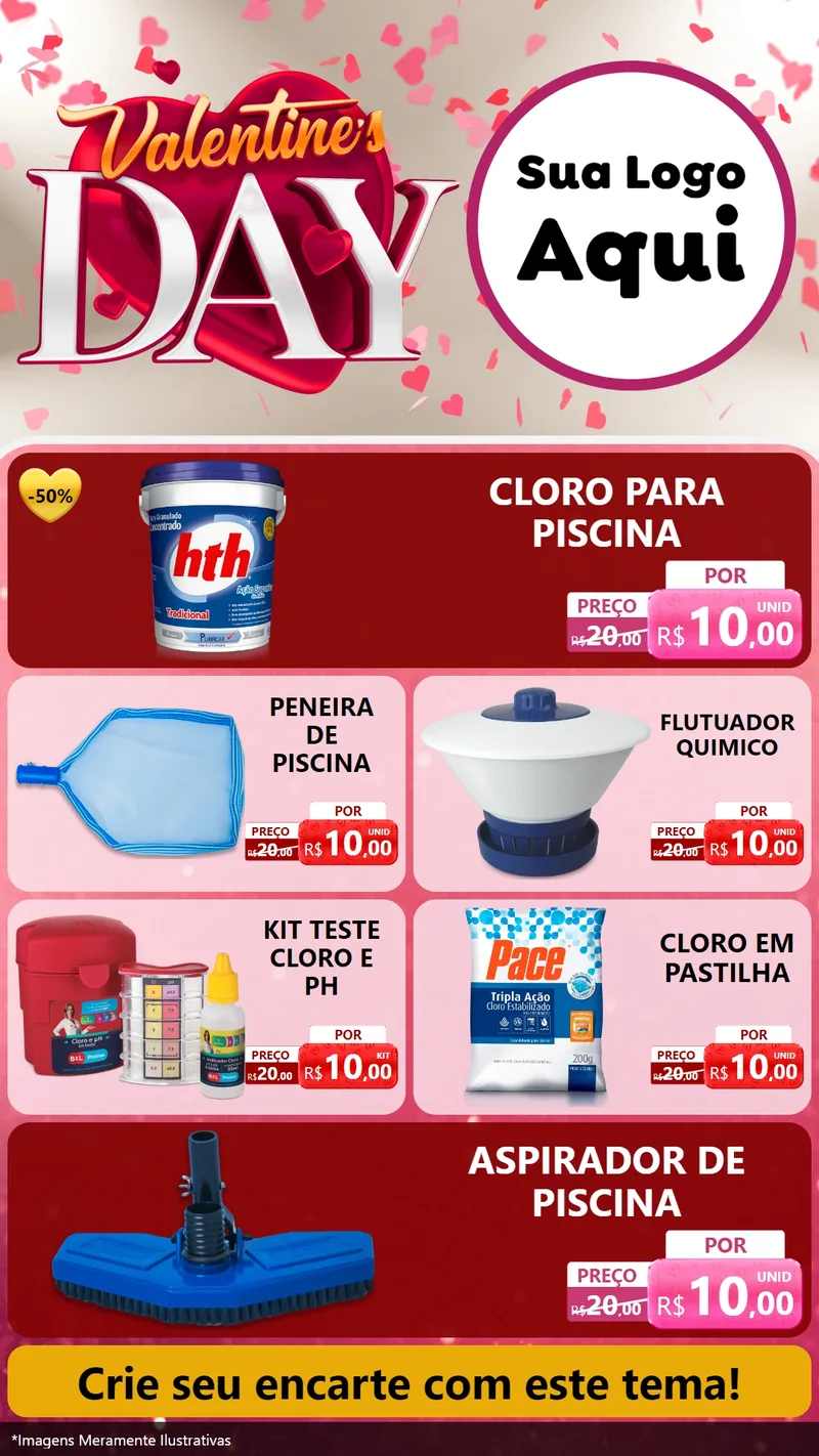 Modelo de TV para TV Vertical com o tema Valentine's Day para Produtos para Piscina