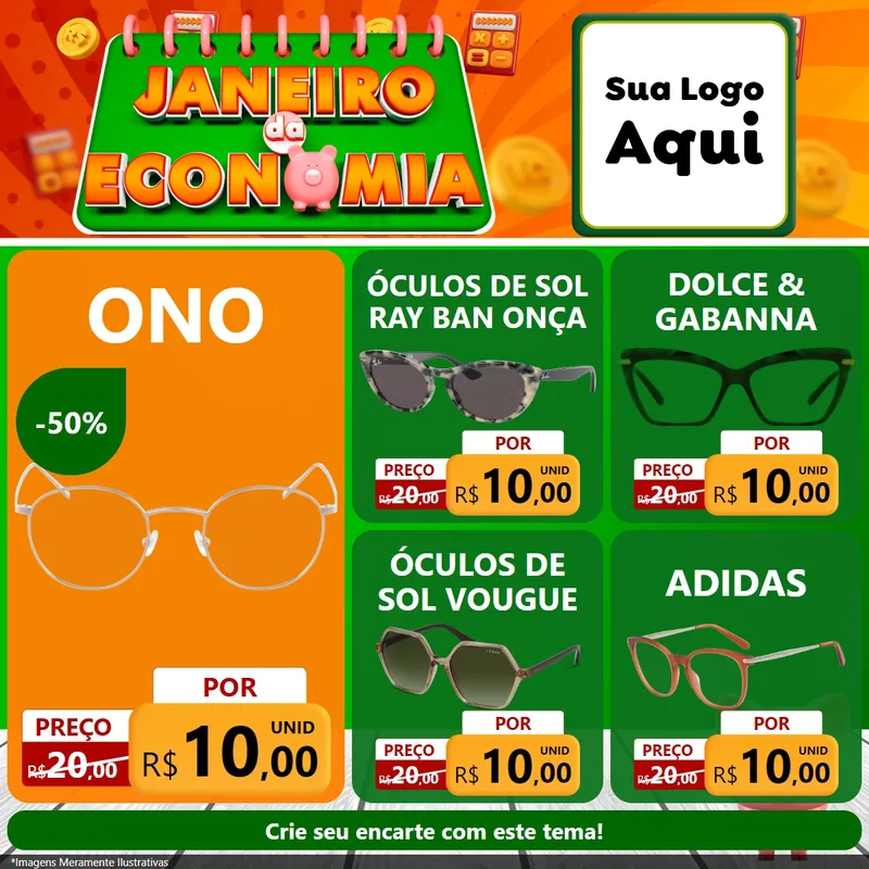 Modelo de Rede Social para Feed Facebook com o tema Janeiro da Economia para Óticas