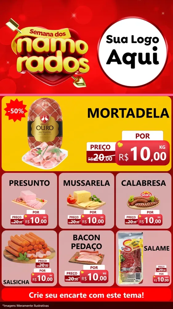 Modelo de Rede Social para Stories com o tema Semana dos namorados para Frios e Laticínios