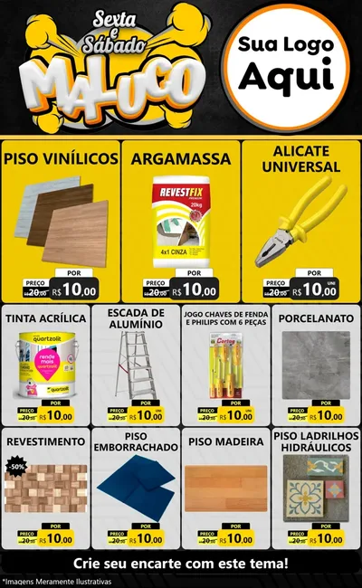 Modelo de Encarte para Encarte Grande com o tema Sexta e Sábado Maluco para Material para Construção