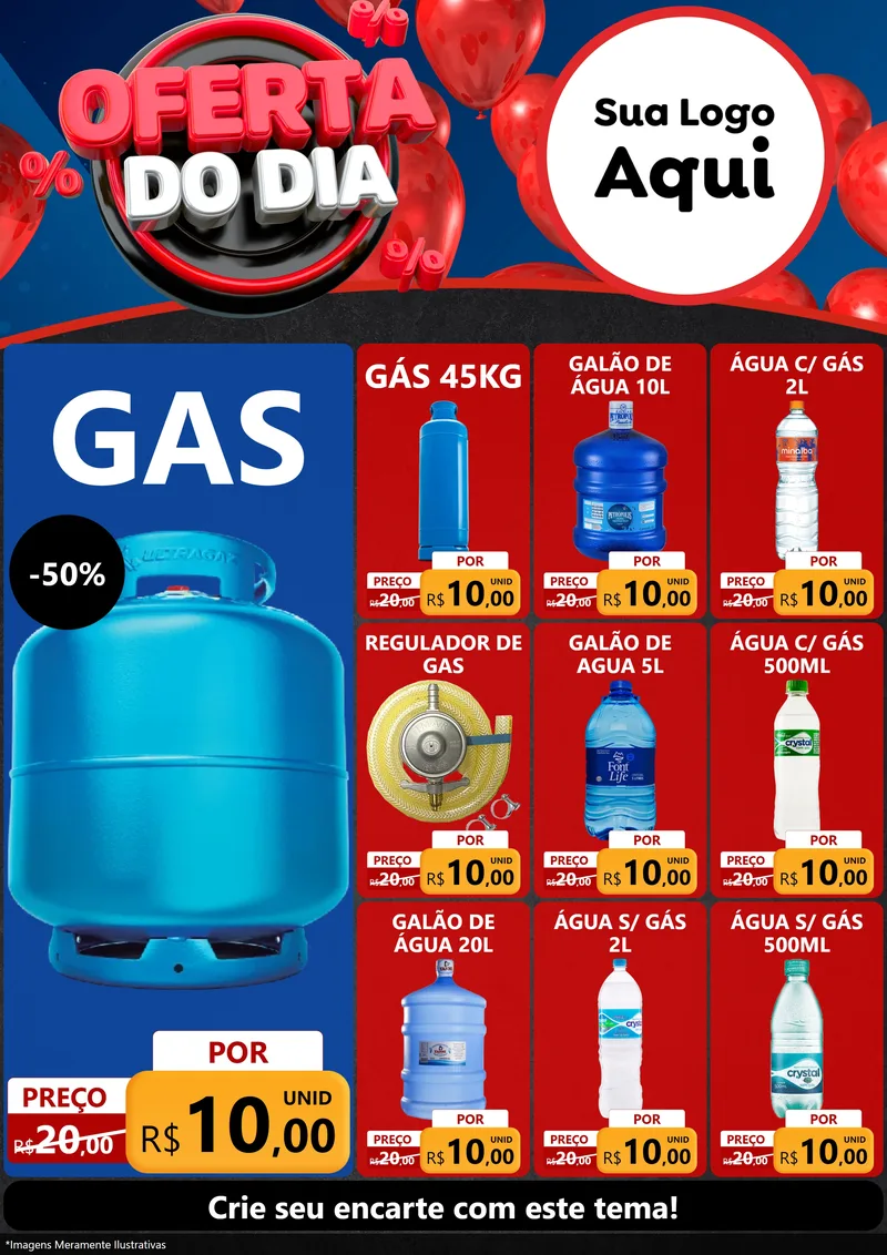 Modelo de Encarte para Encarte A4 Vertical com o tema Oferta do Dia para Água e gás