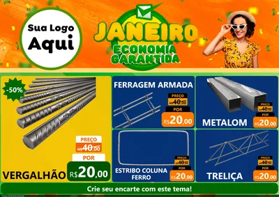 Modelo de Encarte para Encarte A4 Horizontal com o tema Janeiro - Economia Garantida para Ferragens