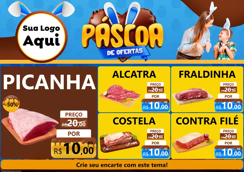 Modelo de Encarte para Encarte A4 Horizontal com o tema Páscoa de Ofertas para Açougue