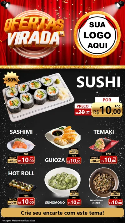 Modelo de Rede Social para Stories com o tema Ofertas da Virada para Comida japonesa