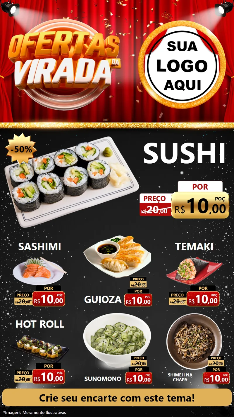 Modelo de Rede Social para Stories com o tema Ofertas da Virada para Comida japonesa