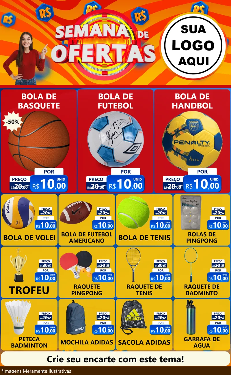 Modelo de Encarte para Encarte Grande com o tema Semana de Ofertas para Artigos Esportivos