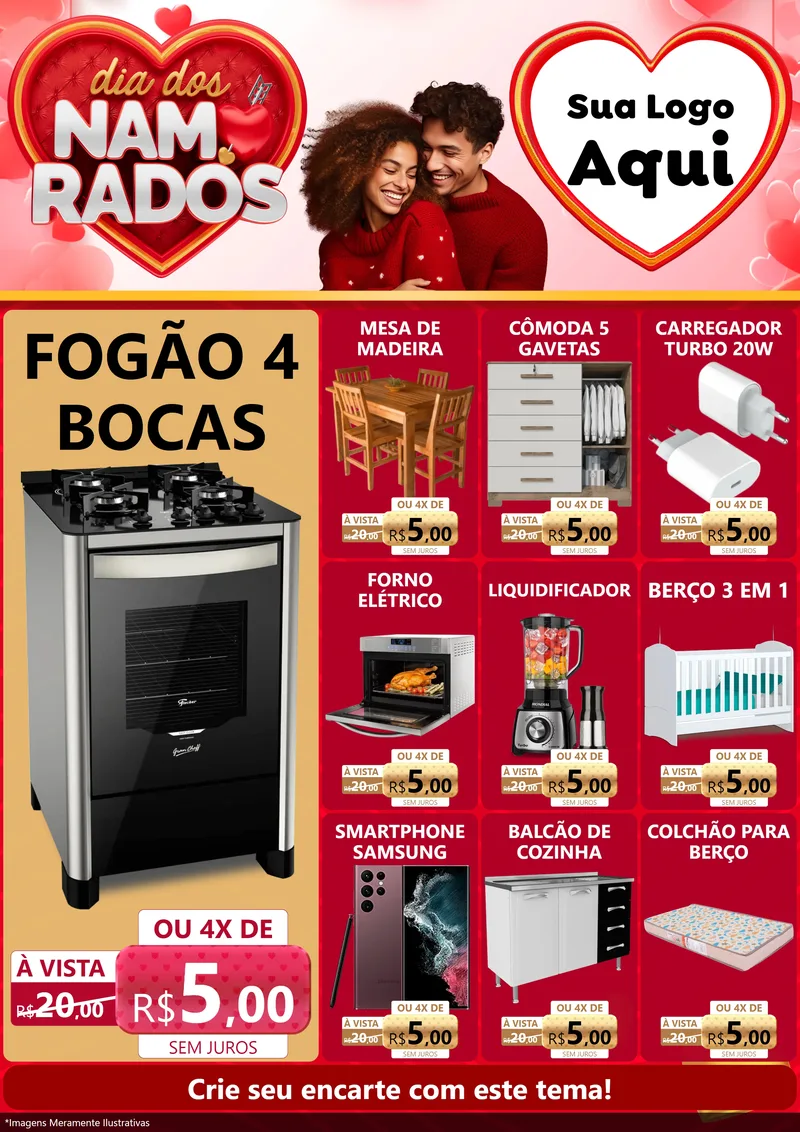 Modelo de Encarte para Encarte A4 Vertical com o tema Dia dos Namorados para Móveis e Eletro