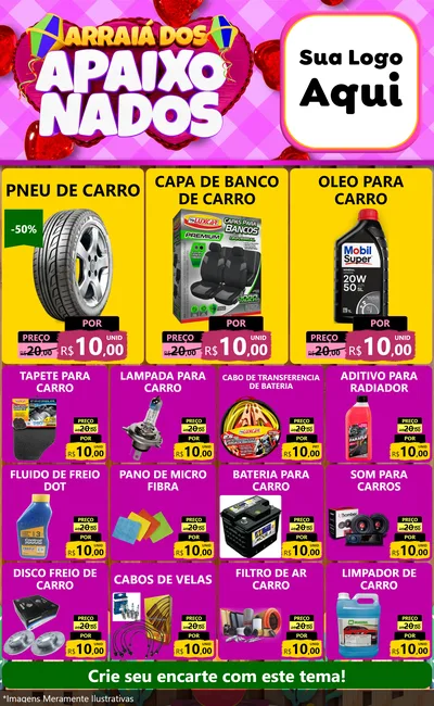 Modelo de Encarte para Encarte Grande com o tema Arraiá dos Apaixonados para Auto peças
