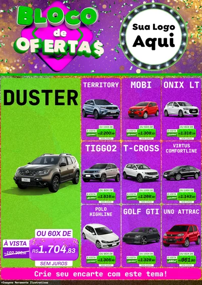 Modelo de Encarte para Encarte A4 Vertical com o tema Bloco de Ofertas para Concessionaria de Carros