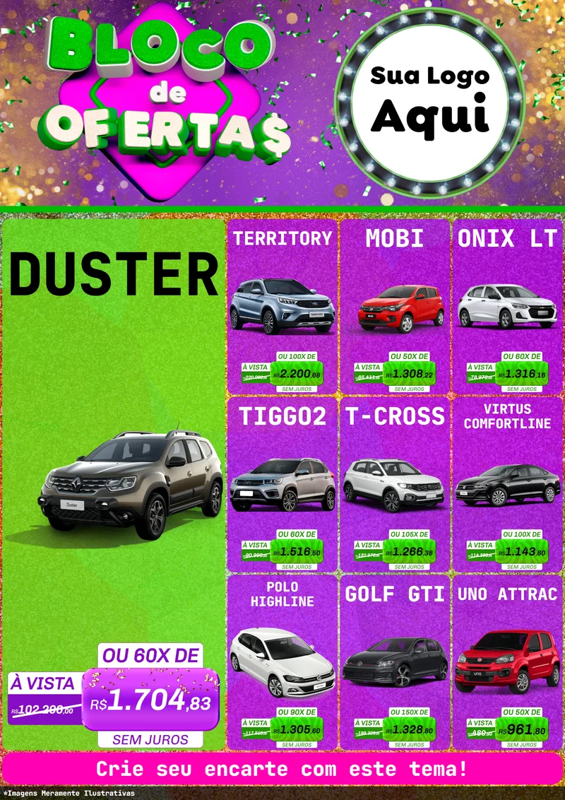 Modelo de Encarte para Encarte A4 Vertical com o tema Bloco de Ofertas para Concessionaria de Carros