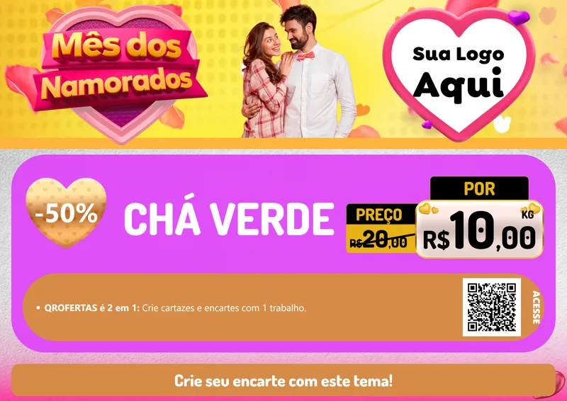 Modelo de Cartaz para Cartaz A4 Horizontal com o tema Mês dos Namorados para Produtos Naturais