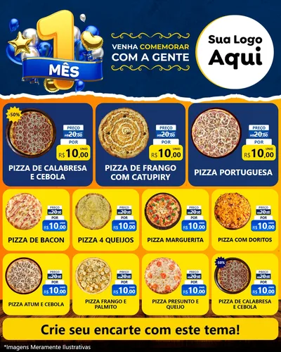 Modelo de Rede Social para Feed Instagram com o tema Um Mês de Aniversário para Pizzaria