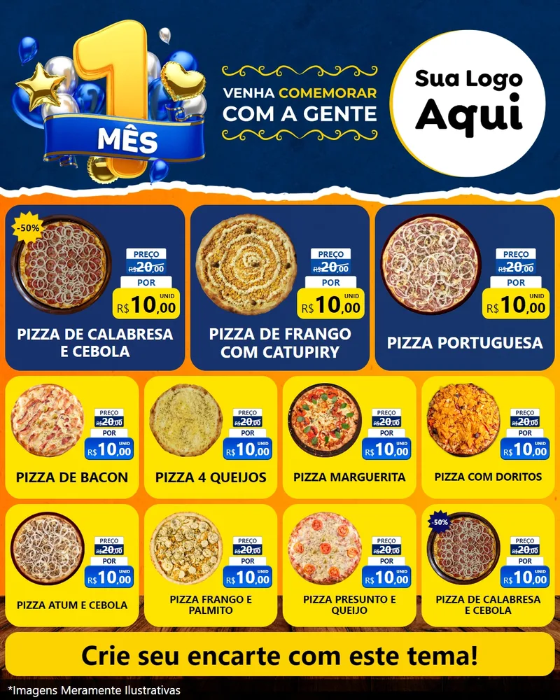Modelo de Rede Social para Feed Instagram com o tema Um Mês de Aniversário para Pizzaria