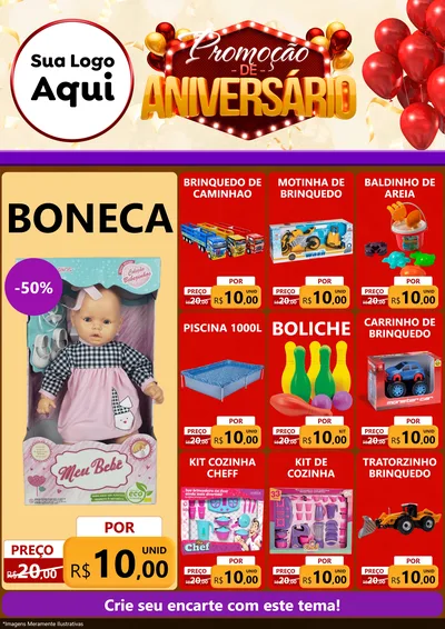 Modelo de Encarte para Encarte A4 Vertical com o tema Promoção de Aniversário para Brinquedos