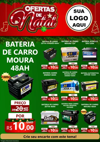 Modelo de Encarte para Encarte A4 Vertical com o tema Ofertas de Natal para Baterias Elétricas