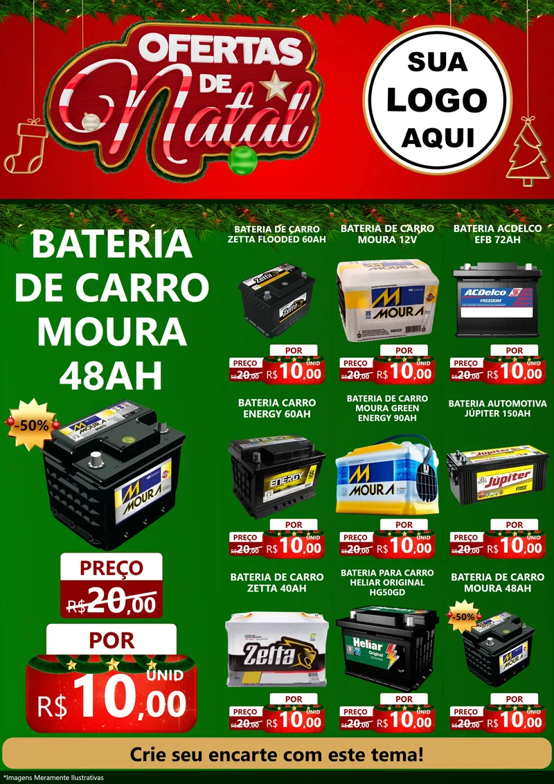 Modelo de Encarte para Encarte A4 Vertical com o tema Ofertas de Natal para Baterias Elétricas