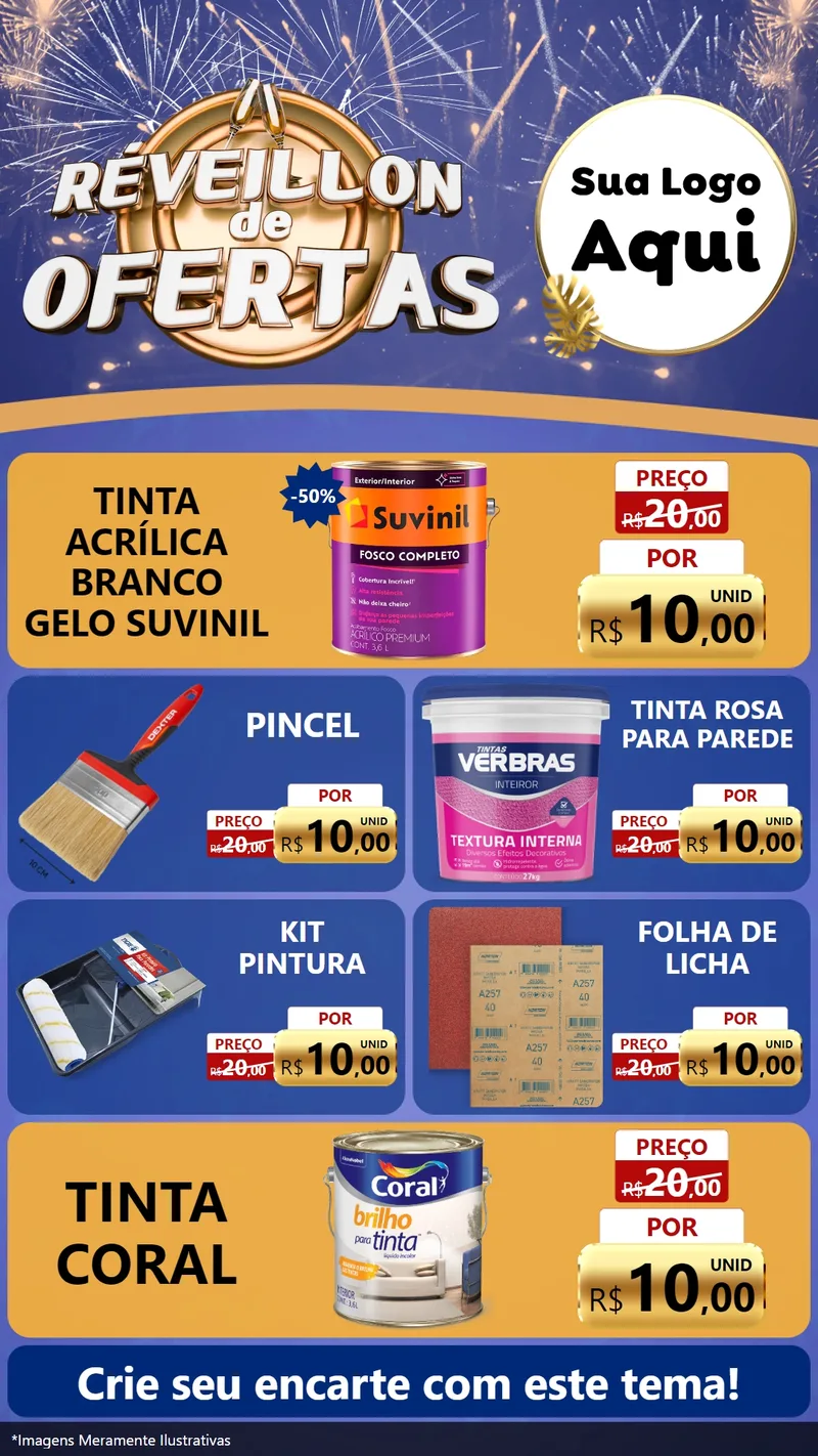 Modelo de TV para TV Vertical com o tema Réveillon de Ofertas para Tintas e Ferramentas
