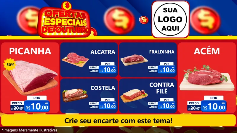 Modelo de TV para TV Horizontal com o tema Ofertas Especiais de Outubro para Açougue