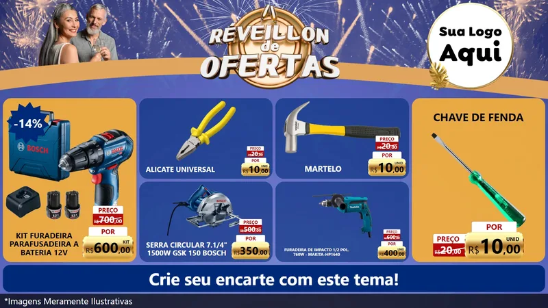 Modelo de TV para TV Horizontal com o tema Réveillon de Ofertas para Maquinas e Ferramentas
