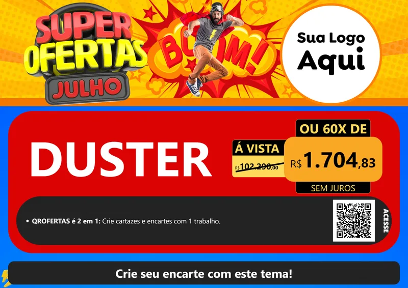 Modelo de Cartaz para Cartaz A4 Horizontal com o tema Super Ofertas Julho para Concessionaria de Carros