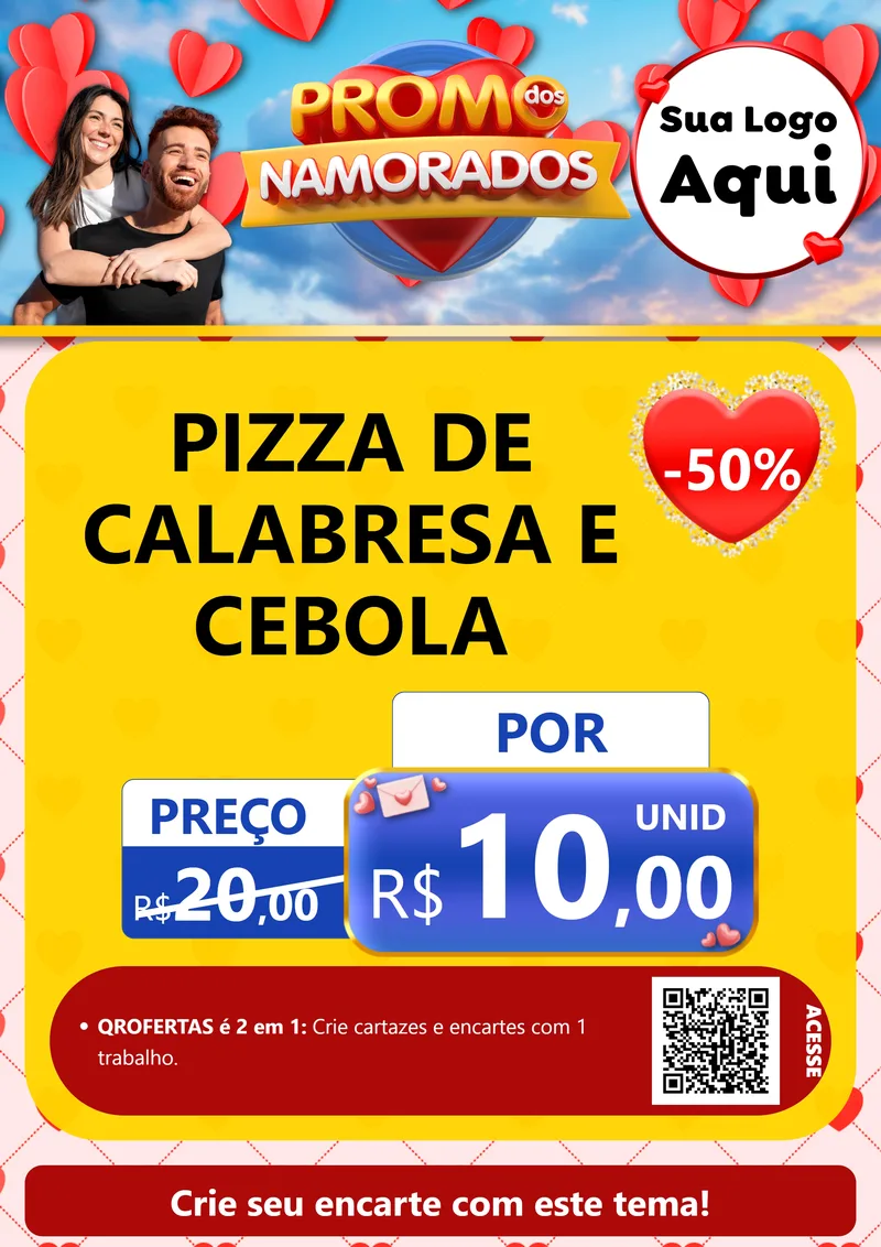 Modelo de Cartaz para Cartaz A4 Vertical com o tema Promo dos Namorados para Pizzaria