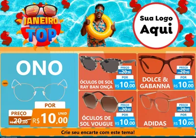 Modelo de Encarte para Encarte A4 Horizontal com o tema Janeiro Top para Óticas