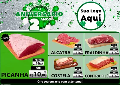Modelo de Encarte para Encarte A4 Horizontal com o tema Promoção de Aniversário - 2 Anos para Açougue