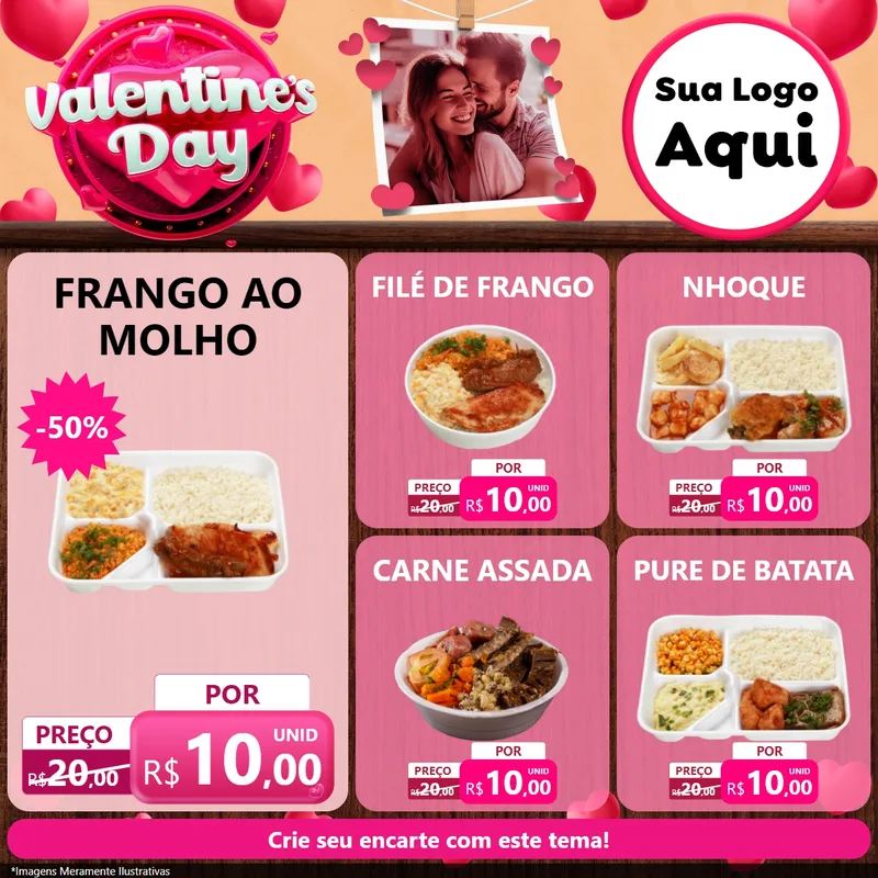 Modelo de Rede Social para Feed Facebook com o tema Valentine's Day para Restaurante