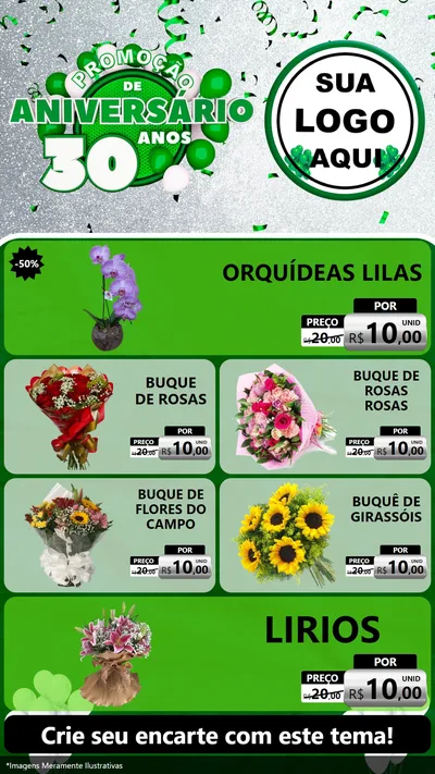 Modelo de TV para TV Vertical com o tema Promoção de Aniversário - 30 Anos para Floricultura e jardim