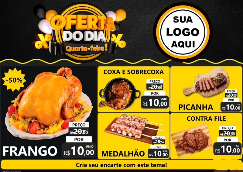 Modelo de Encarte para Encarte A4 Horizontal com o tema Oferta do Dia - Quarta Feira! para Assados