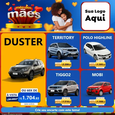 Modelo de Rede Social para Feed Facebook com o tema Mês das Mães para Concessionaria de Carros
