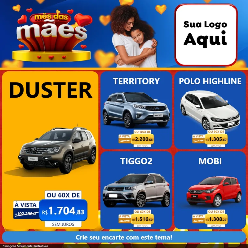 Modelo de Rede Social para Feed Facebook com o tema Mês das Mães para Concessionaria de Carros