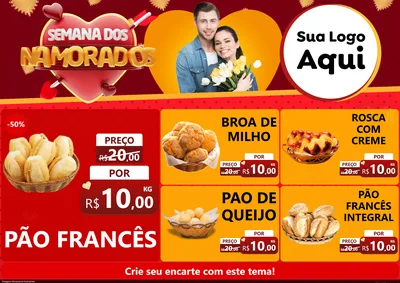 Modelo de Encarte para Encarte A4 Horizontal com o tema Semana dos Namorados para Padaria