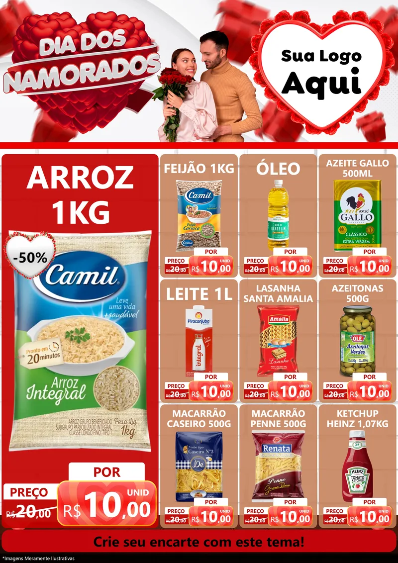 Modelo de Encarte para Encarte A4 Vertical com o tema Dia dos Namorados para Supermercado