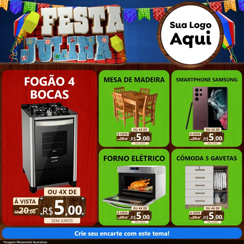 Modelo de Rede Social para Feed Facebook com o tema Festa Julina para Móveis e Eletro