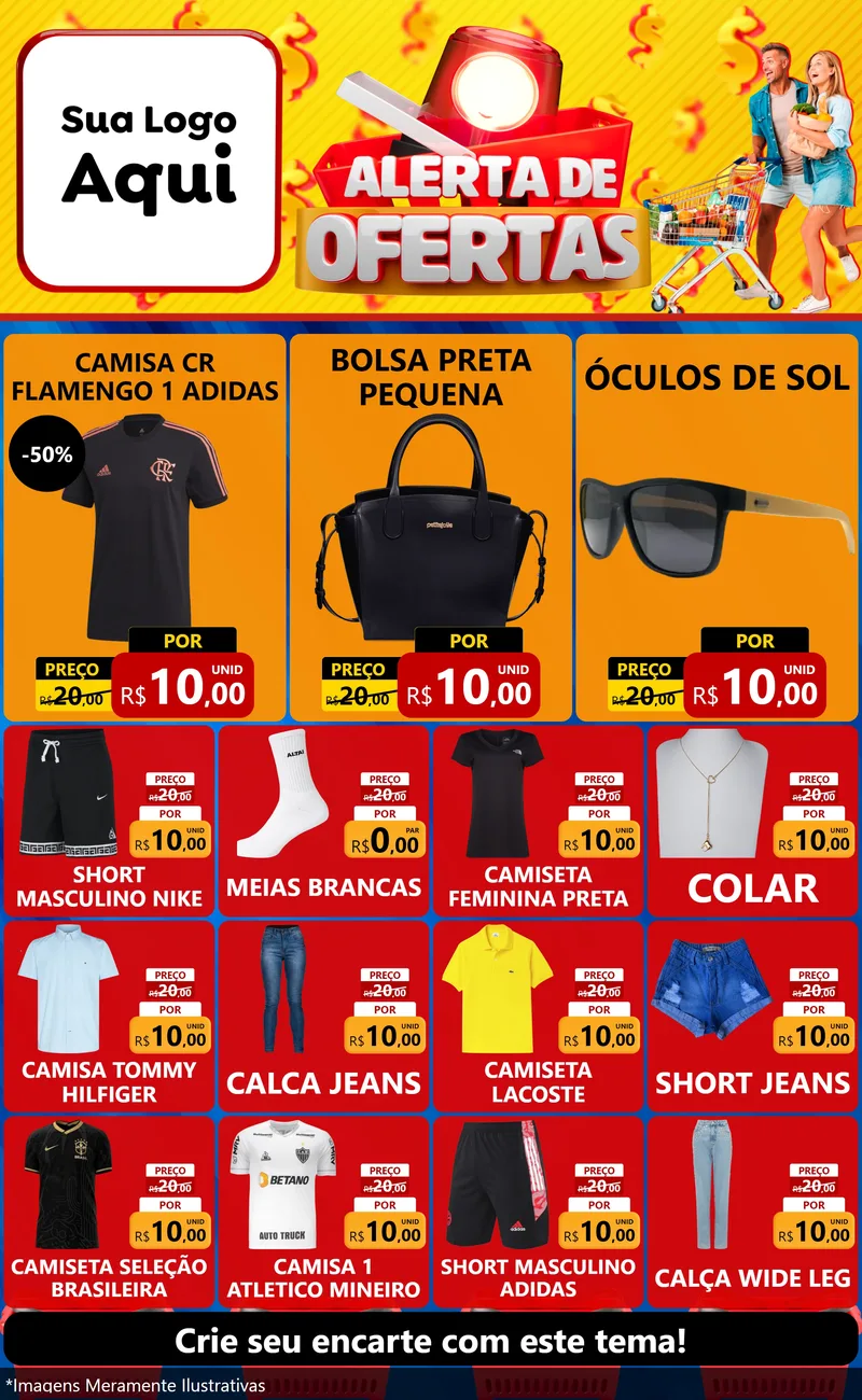 Modelo de Encarte para Encarte Grande com o tema Alerta de Ofertas para Roupas e acessórios