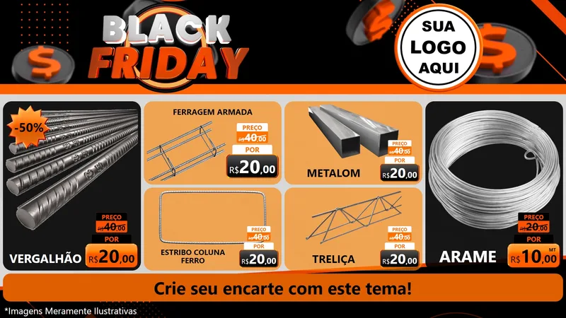 Modelo de TV para TV Horizontal com o tema Black Friday para Ferragens