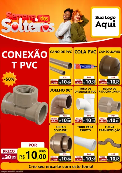 Modelo de Encarte para Encarte A4 Vertical com o tema Semana dos Solteiros para Tubos e conexões