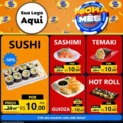 Modelo de Rede Social para Feed Facebook com o tema Fecha Mês para Comida japonesa