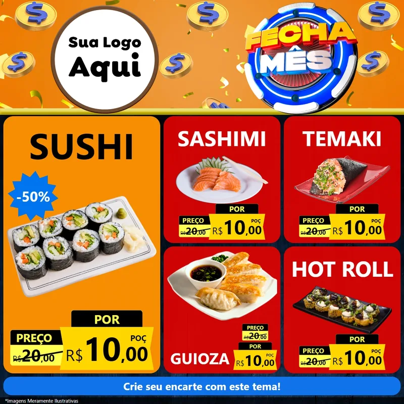 Modelo de Rede Social para Feed Facebook com o tema Fecha Mês para Comida japonesa