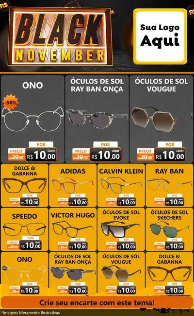 Modelo de Encarte para Encarte Grande com o tema Black November para Óticas