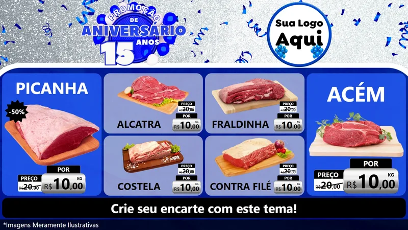 Modelo de TV para TV Horizontal com o tema Promoção de Aniversário - 15 Anos para Açougue
