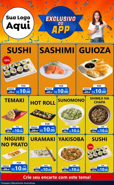 Modelo de Encarte para Encarte Grande com o tema Exclusivo do Aplicativo para Comida japonesa