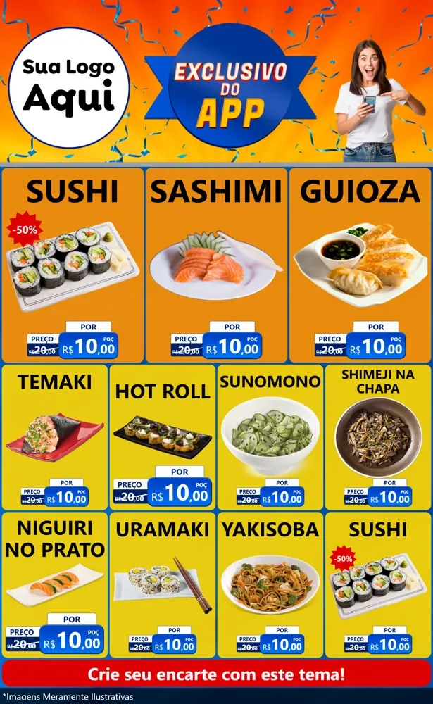 Modelo de Encarte para Encarte Grande com o tema Exclusivo do Aplicativo para Comida japonesa