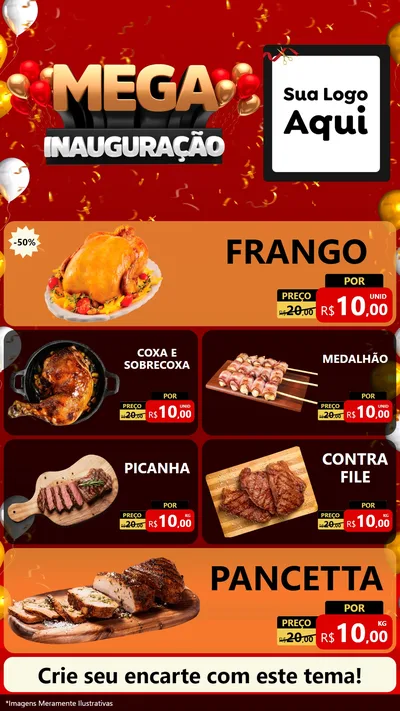 Modelo de TV para TV Vertical com o tema Mega Inauguração para Assados