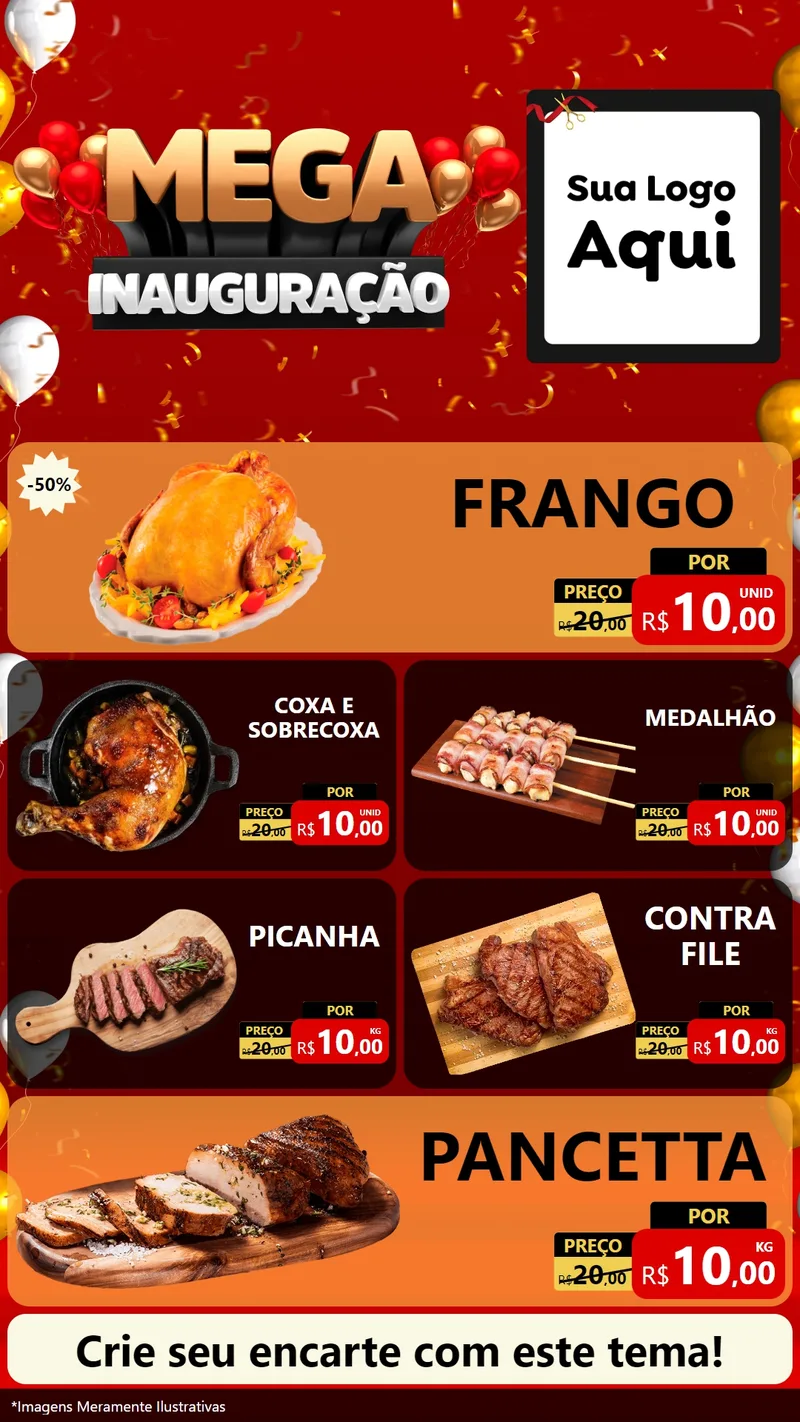 Modelo de TV para TV Vertical com o tema Mega Inauguração para Assados