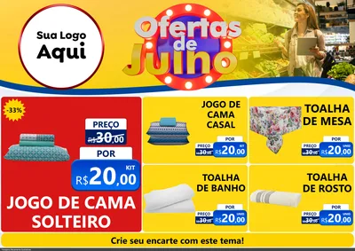 Modelo de Encarte para Encarte A4 Horizontal com o tema Ofertas de Julho para Cama, Mesa e Banho