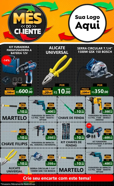 Modelo de Encarte para Encarte Grande com o tema Mês do Cliente para Maquinas e Ferramentas